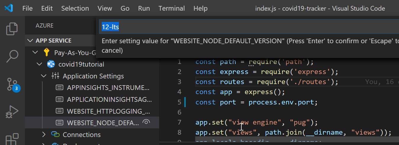 Add WEBSITE_NODE_DEFAULT_VERSION application setting