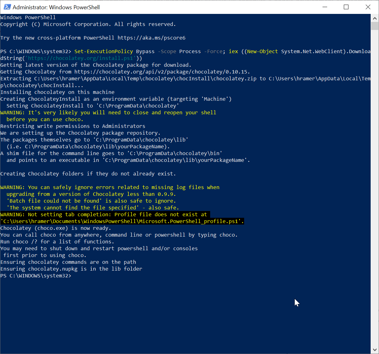 PowerShell output.